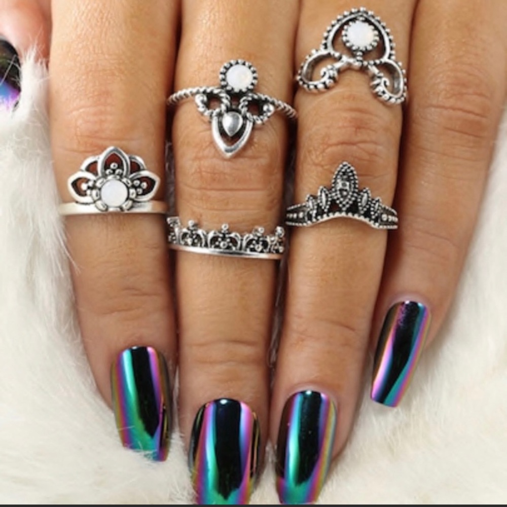 🆕Silver princess 5pc midi ring set - Picture 1 of 3